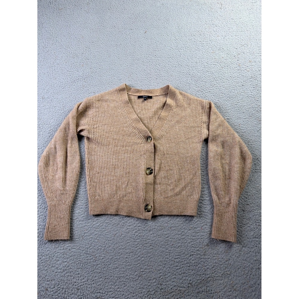 Quince Merino Wool Baby Alpaca Ribbed V-Neck Cardigan Sweater Womens S